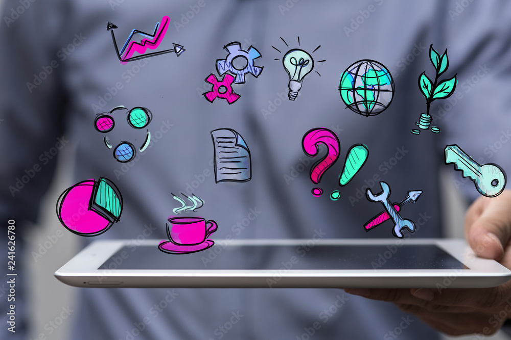 managment business icons in hand managment business icons in hand