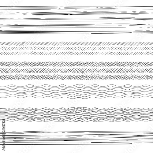 Abstract grunge strips. Set of striped irregular ink strokes brushes. Vector illustration.