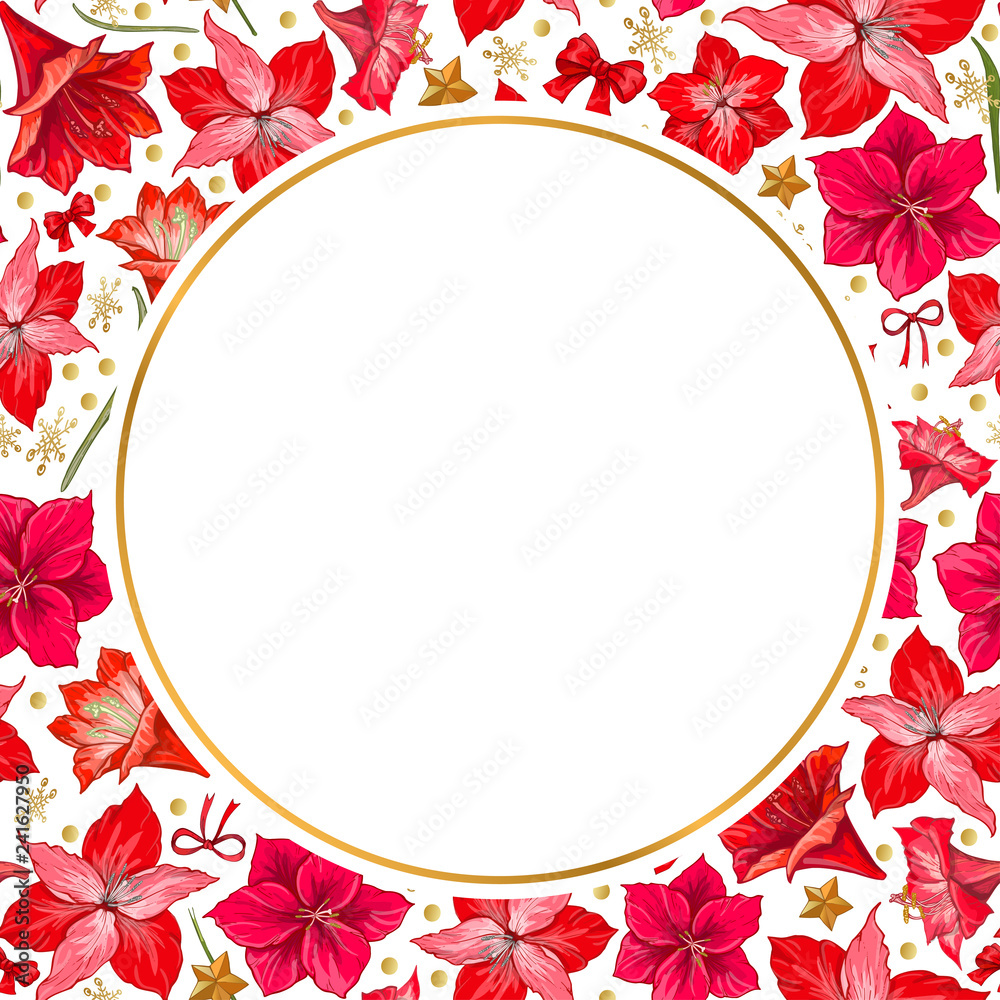 Hand drawn hipeastrum frame. Suitable for decoration greeting cards for the Christmas and winter holidays Hand drawn hipeastrum frame. Suitable for decoration greeting cards for the Christmas and winter holidays