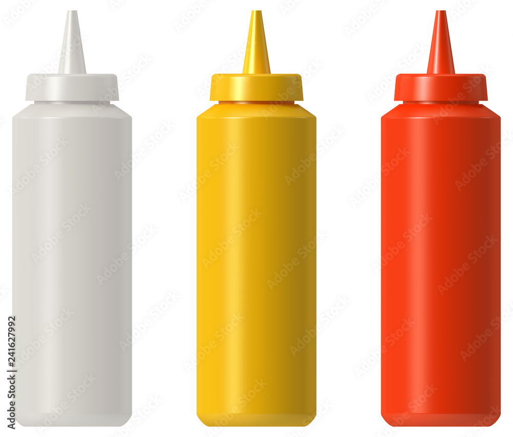 Ketchup mustard mayo plastic squeeze bottle Stock Vector | Adobe Stock