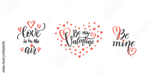 vector Set of hand lettering love phrases text quotes to valentines day, love concept, wedding design template, hearts