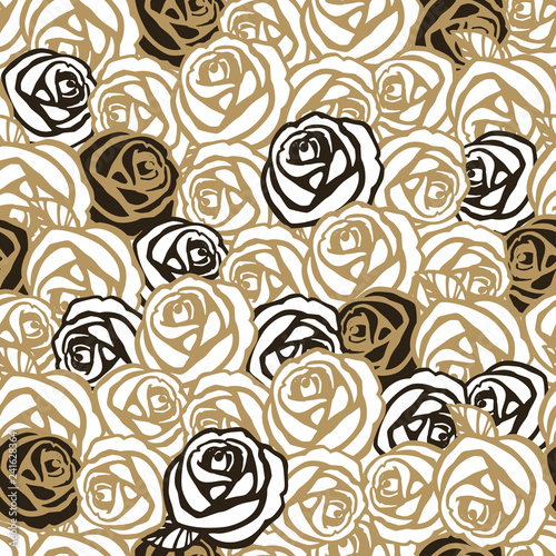 Rose flowers seamless digital hand drawn ink pattern. Poster with different doodles for fabric, wrapping, decoration, greeting card, textiles or t-shirt apparel design 