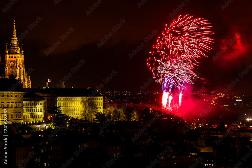 Naklejka premium New Year's fireworks in Prague