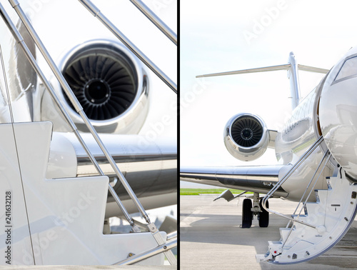 Fototapet Stairs with jet engine on a private airplane - Bombardier