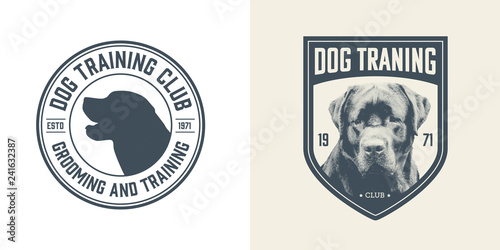 Set of Dog training center badge templates. Design elements for logo, label, icon. Vector illustration