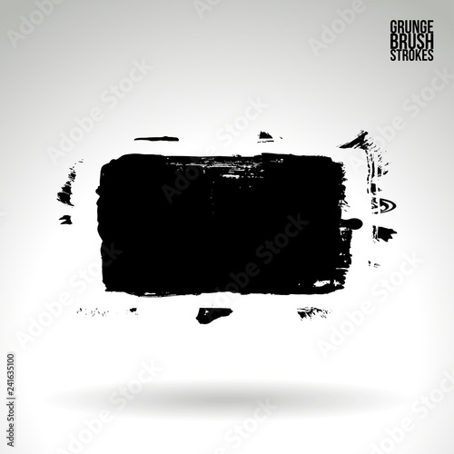 Black brush stroke and texture. Grunge vector abstract hand - painted element. Underline and border design.