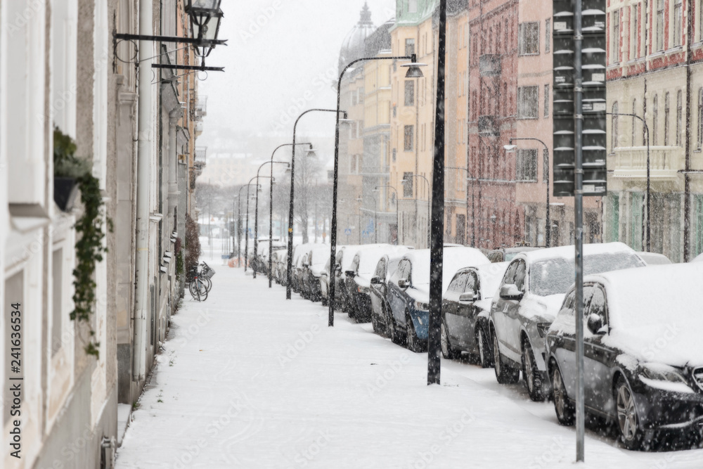 Snowy day in Stockholm in winter