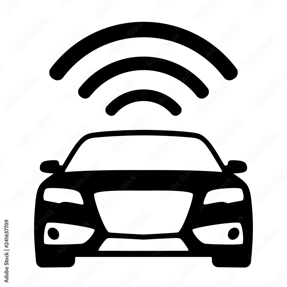 Connected & autonomous car - flat vector icon
