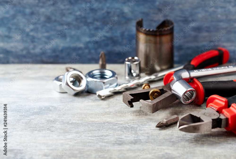 Hand tools on a wooden background. Hand tools on a wooden background.