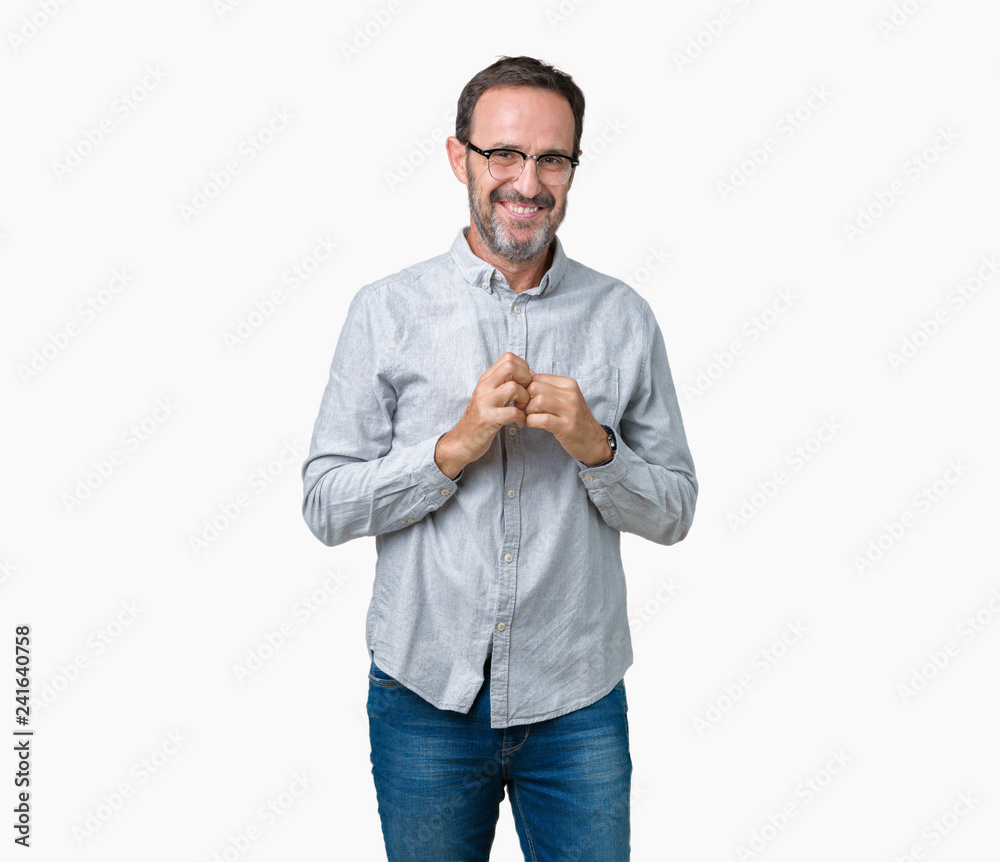 Handsome middle age elegant senior man wearing glasses over isolated background Hands together and fingers crossed smiling relaxed and cheerful. Success and optimistic Handsome middle age elegant senior man wearing glasses over isolated background Hands together and fingers crossed smiling relaxed and cheerful. Success and optimistic