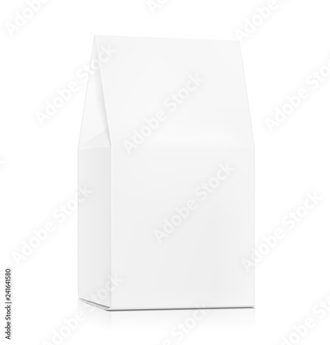 Realistic cardboard packaging box mockup. Vector illustration isolated on white background. Can be use for medicine, food, cosmetic and etc. Ready for your design. EPS10.