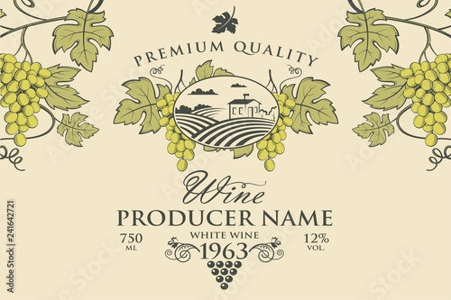 vintage label for wine bottles with grapes