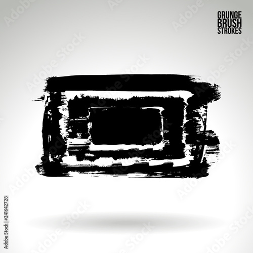 Black brush stroke and texture. Grunge vector abstract hand - painted element. Underline and border design.