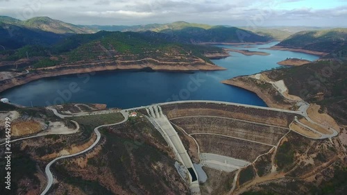 Aerial. Portuguese hydroelectro dam Odelouca, in mountains of Monchique. Algarve Portugal photo