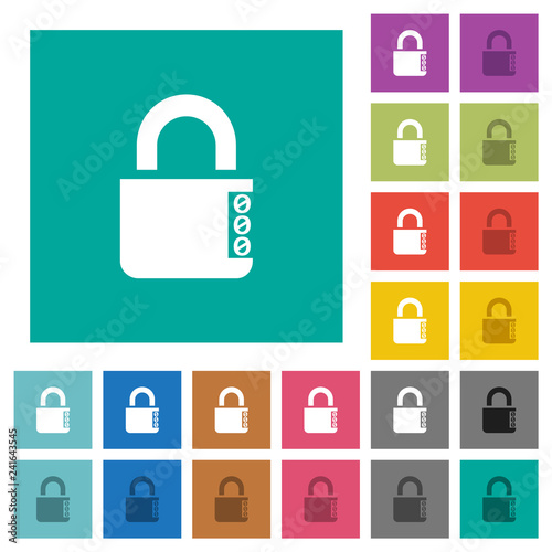 Locked combination lock with side numbers square flat multi colored icons