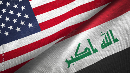 Konstfotografi Iraq and United States two flags textile cloth fabric texture