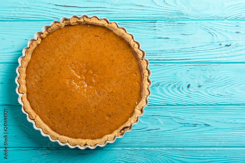 Homemade american traditional pumpkin pie photo