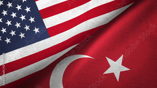 Turkey and United States two flags textile cloth fabric texture