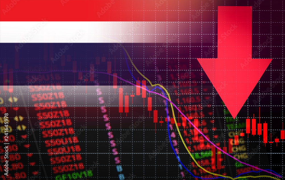 Thailand Stock Exchange market crisis red market price down chart fall Business and finance money crisis red negative drop in sales economic fall Thailand Stock Exchange market crisis red market price down chart fall Business and finance money crisis red negative drop in sales economic fall