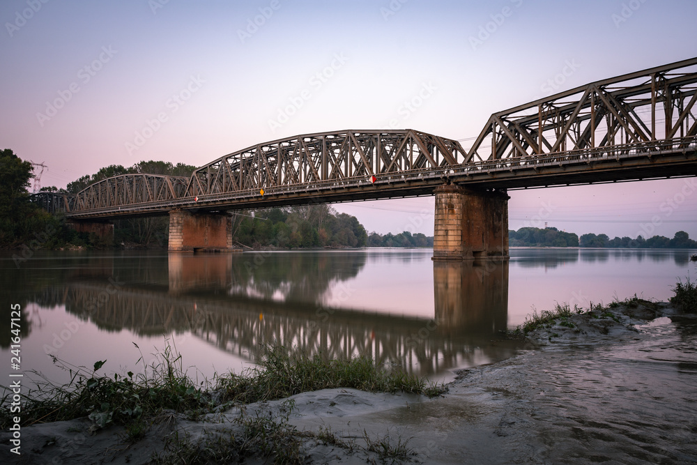 Railway across the Po river in Piacenza Railway across the Po river in Piacenza