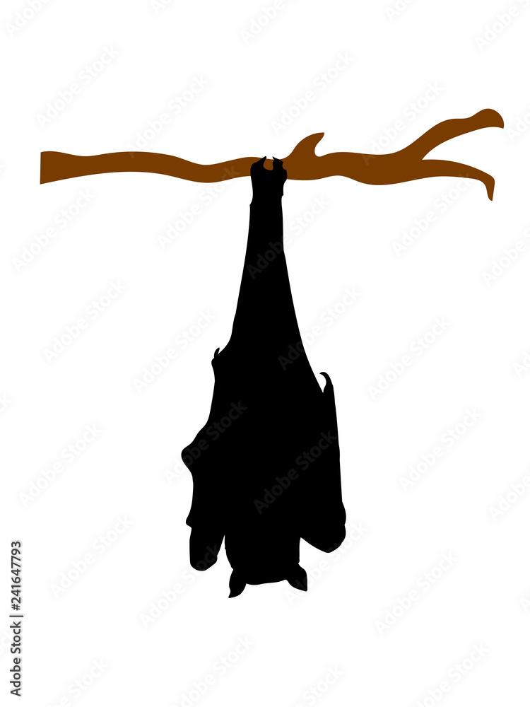 ast baum hängende fledermaus silhouette kopfüber decke oben schlafende süß  niedlich umriss flughund design clipart Stock Illustration | Adobe Stock