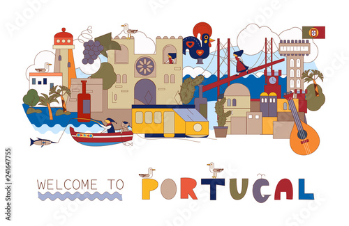 Portugal. Map of attractions of Lisbon. Historical and cultural. Tourism, travel