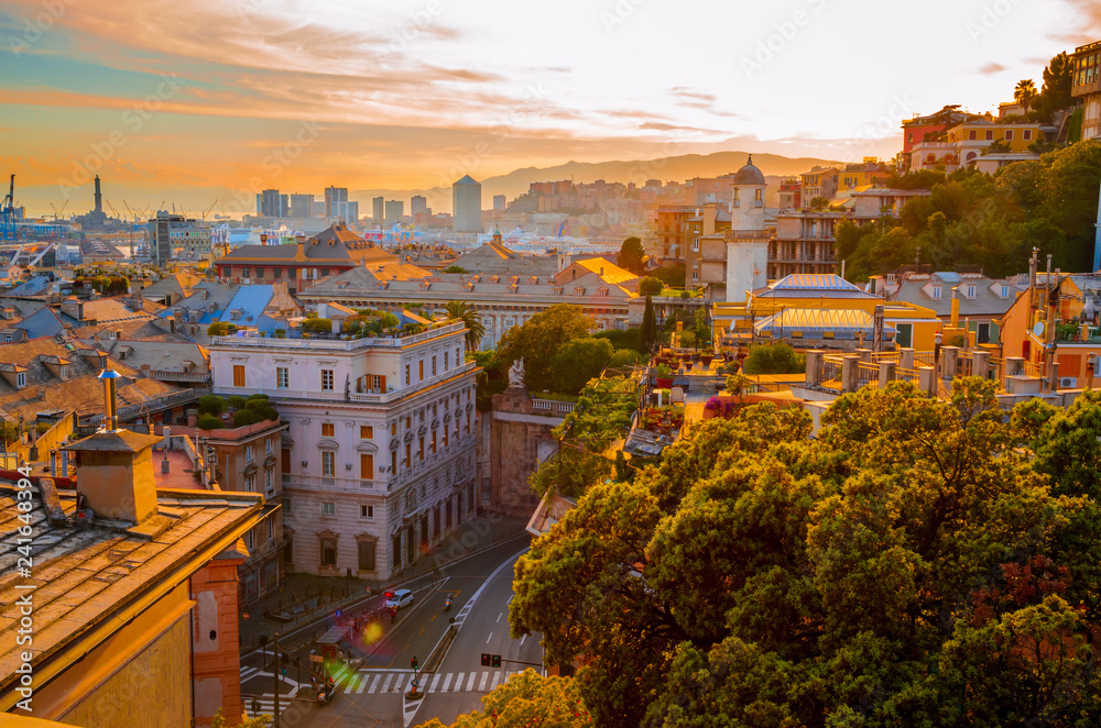 Panoramic view of Genoa in a beautiful summer day, Liguria, Italy