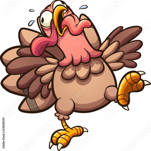 Crazy cartoon turkey gobbling with tongue out. Vector clip art illustration with simple gradients. All in a single layer.
