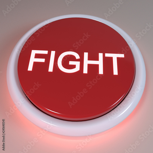Canvas Print Red button FIGHT displayed on button, negative action concept, immediate action, anger, self defense, attack, take an offensive position