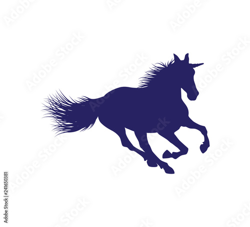 unicorn horse silhouette with detailed hair vector illustration design in white background