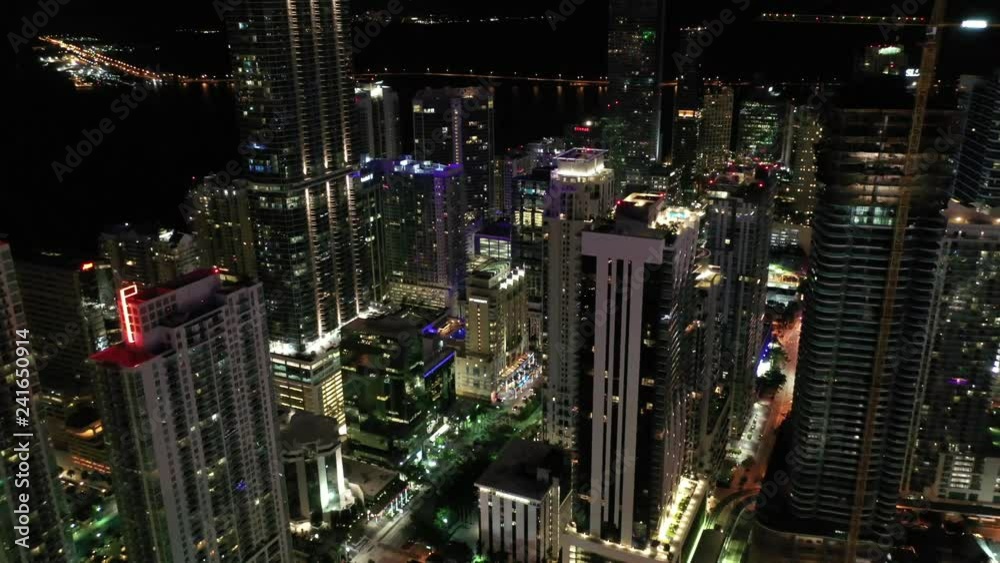 Aerial of architecture, landmarks and sights in Miami, Florida at night. Aerial of architecture, landmarks and sights in Miami, Florida at night.