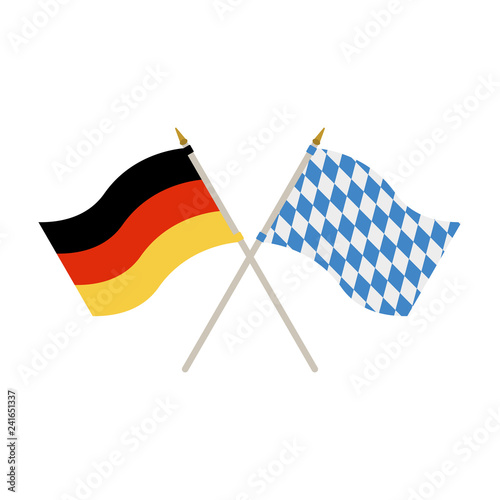 German and Bavarian Flags - Waving German and Bavarian flags isolated on white background