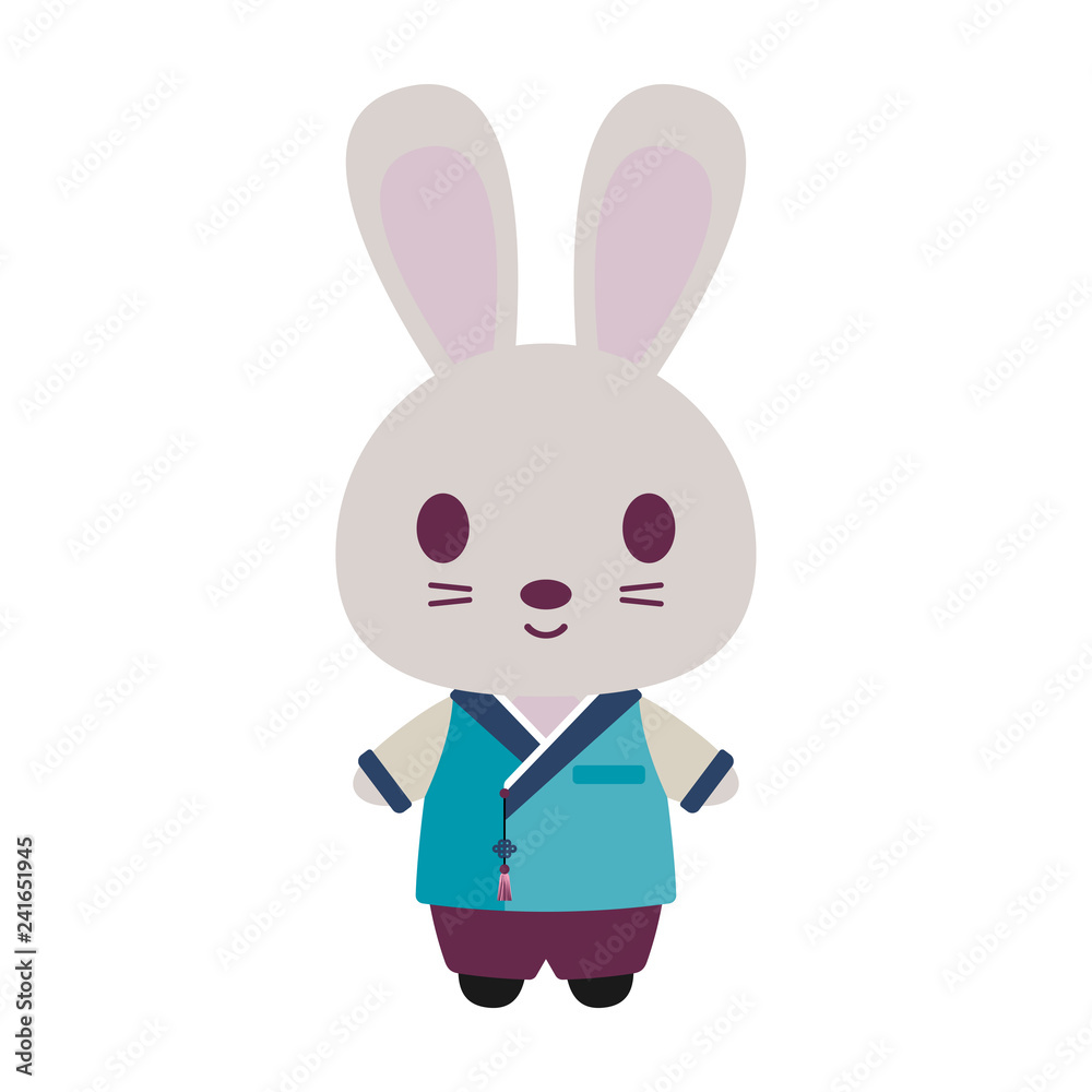 Cute Rabbit in Korean Hanbok - Cute rabbit dressed in hanbok or traditional Korean attire for males Cute Rabbit in Korean Hanbok - Cute rabbit dressed in hanbok or traditional Korean attire for males