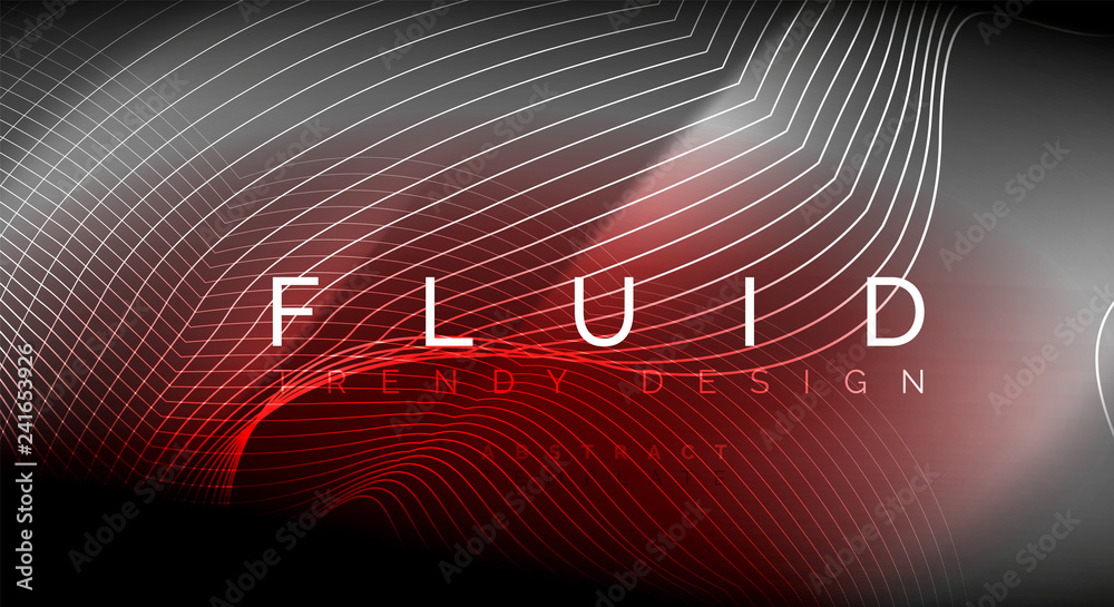 Fototapeta premium Neon glowing fluid wave lines, magic energy space light concept, abstract background wallpaper design, ripple texture illustration