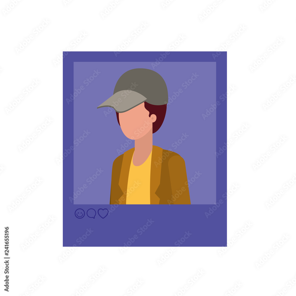 instant photo of man with cap avatar character