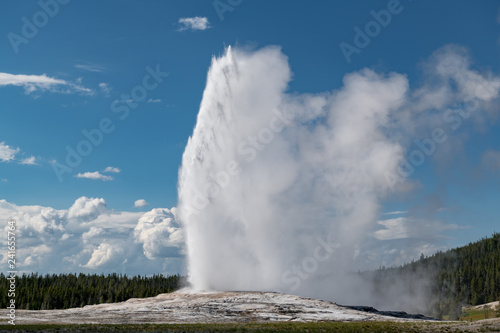 Eruption of Old Faithful geyser at Yellowstone National Park USA