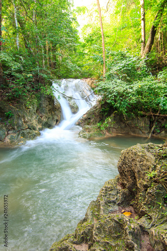 Waterfalls In Deep Forest at Erawan Waterfall in National Park Kanchanaburi Thailand