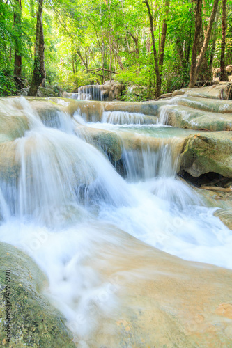 Fototapeta Naklejka Na Ścianę i Meble -  Waterfalls In Deep Forest at Erawan Waterfall in National Park Kanchanaburi Thailand