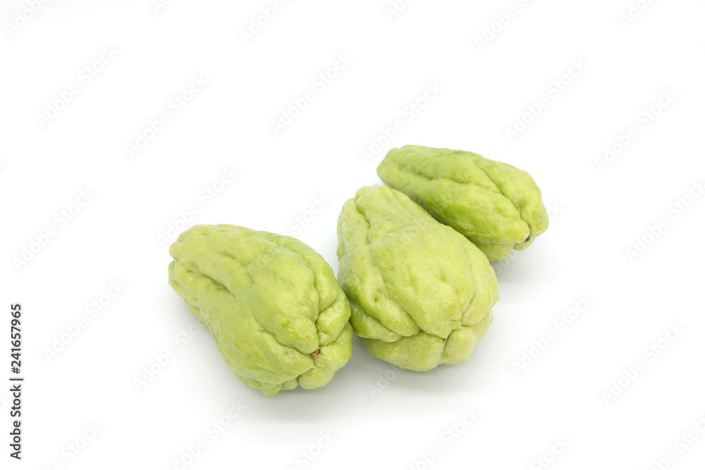 isolated fresh green chayote on white background isolated fresh green chayote on white background