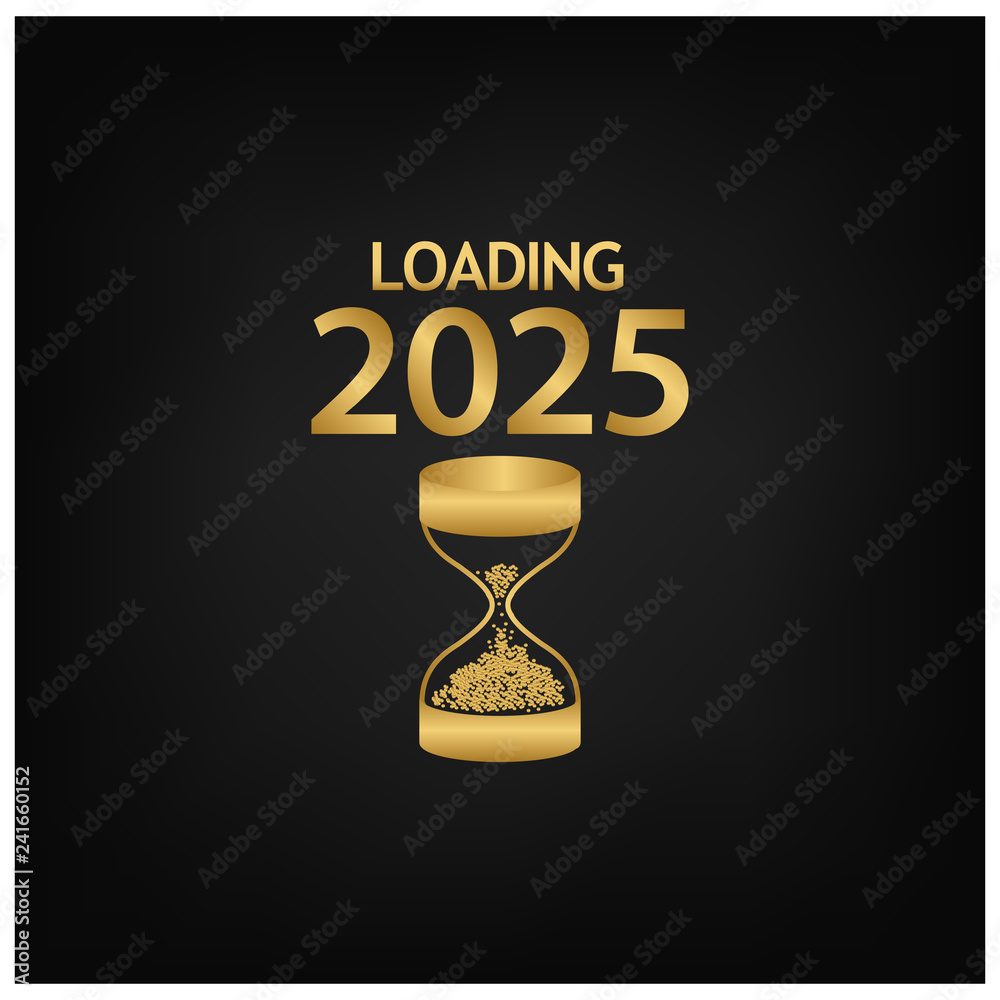 2025 Happy New Year Background with hourglass icon. Design for your