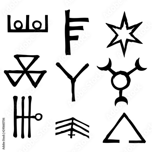 Wiccan symbols imaginary cross symbols, inspired by antichrist pentagram and witchcraft. Vector.