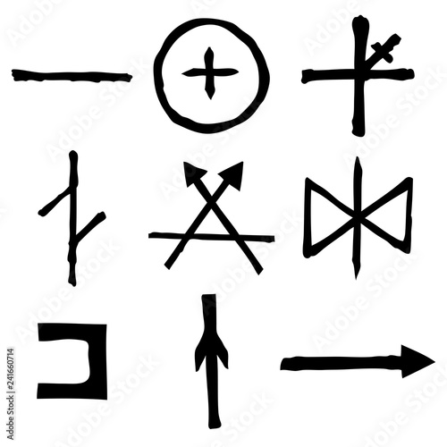 Wiccan symbols imaginary cross symbols, inspired by antichrist pentagram and witchcraft. Vector.