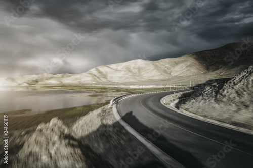 Snow mountain road in ali region, Tibet