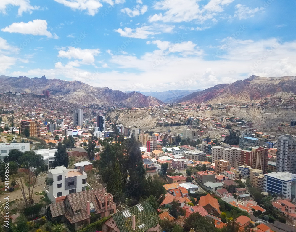 Aerial view of La Paz, Bolivia from a cable car. City center.