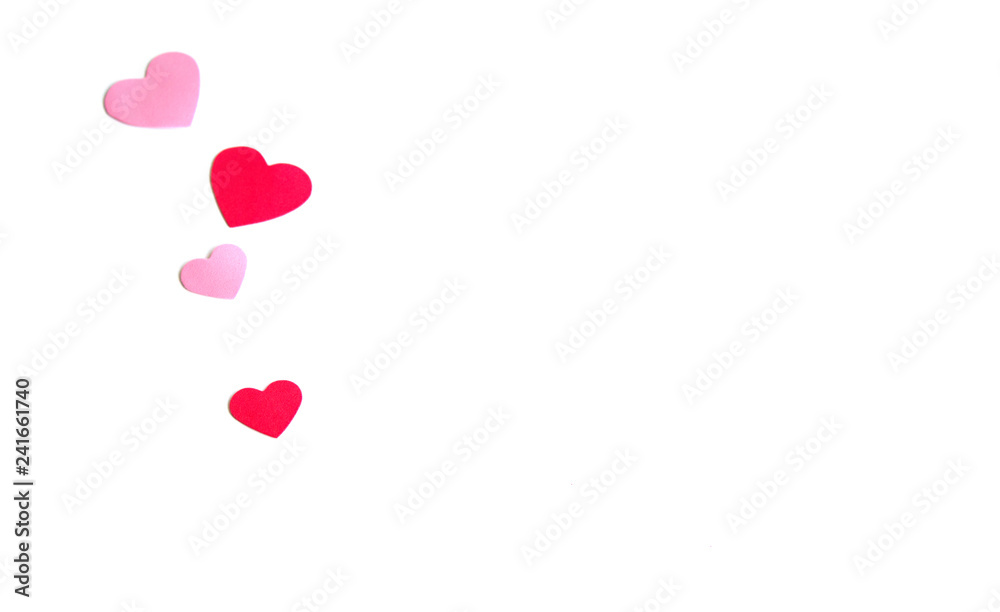 Group of pink and red hearts isolated over white as a background
