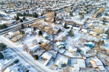 residential neighborhood in winter scenery