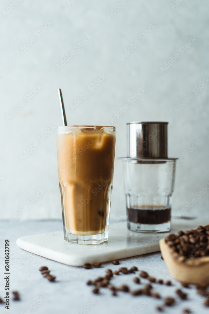 Vietnamese coffee on concrete background. Vietnamese coffee on concrete background.
