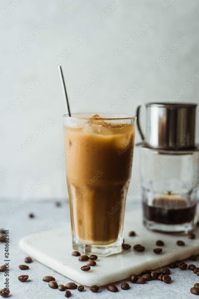 Vietnamese coffee on concrete background. Vietnamese coffee on concrete background.