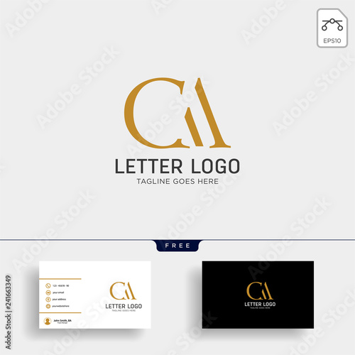 letter ac, ca gold creative logo template with business card