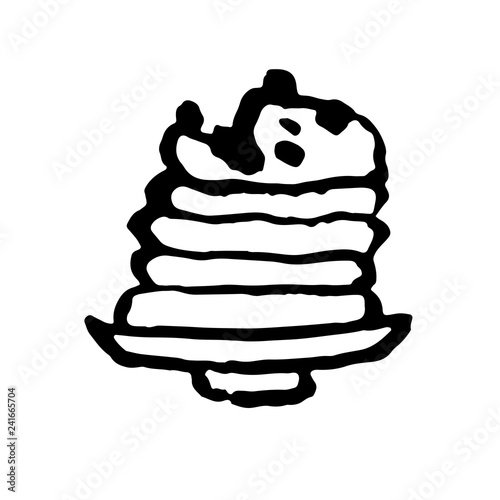 Breakfast pancakes with berries on a plate. Vector grunge icon. Brush hand drawn illustration.